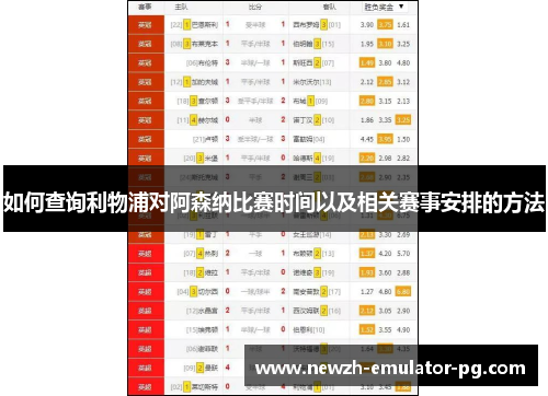 如何查询利物浦对阿森纳比赛时间以及相关赛事安排的方法